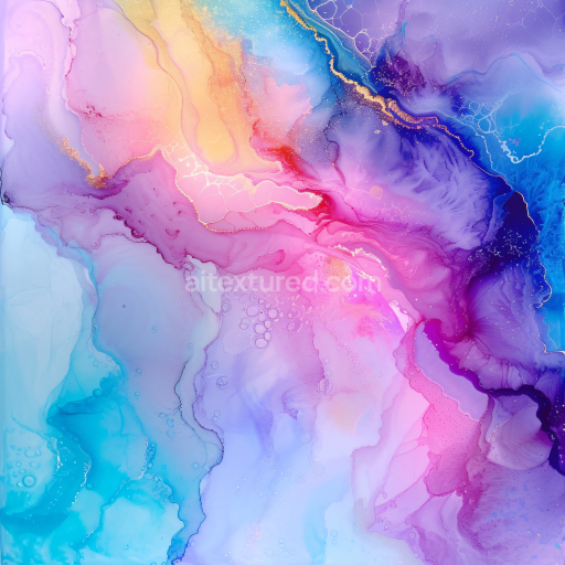 Seamless 3D Alcohol Ink PBR Texture Featuring Multicolor Fluid Swirls and Gold Veins
