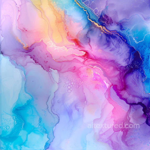 Alcohol Ink PBR Texture Featuring Pastel Swirls and Delicate Gold Veins seamless Alcohol ink PBR texture