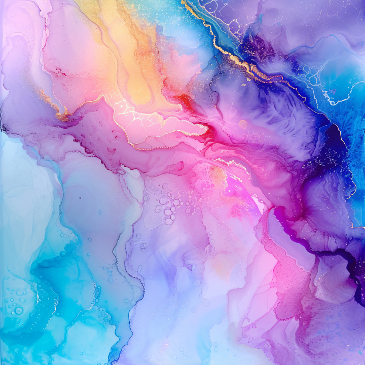 Alcohol Ink Featuring Multicolor Fluid Swirls and Gold Veins seamless PBR texture preview