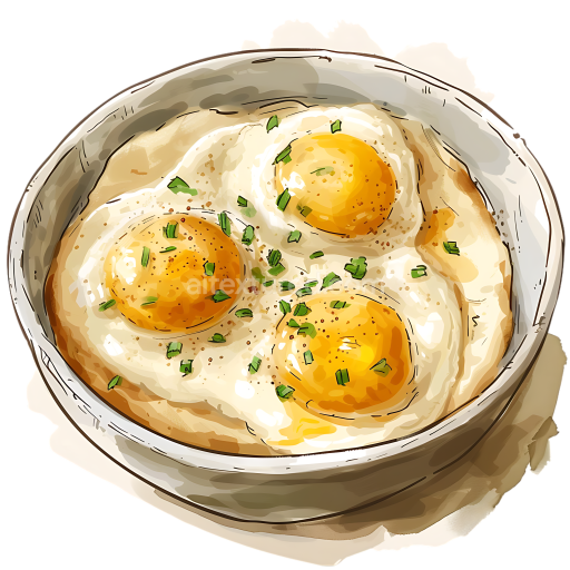 Illustrated Breakfast Graphic of Three Fried Eggs Garnished with Fresh Herbs