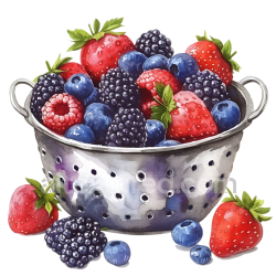 seamless Breakfast Berry Colander Illustration with Strawberries, Blueberries, and Blackberries texture 8k free download PBR