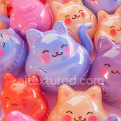 seamless Seamless 3D Inflated PBR Texture of Glossy Colorful Cat-Shaped Pillows texture 8k free download PBR
