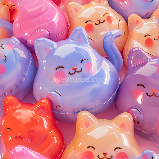 Preview — Seamless 3D Inflated PBR Texture of Glossy Colorful Cat-Shaped Pillows