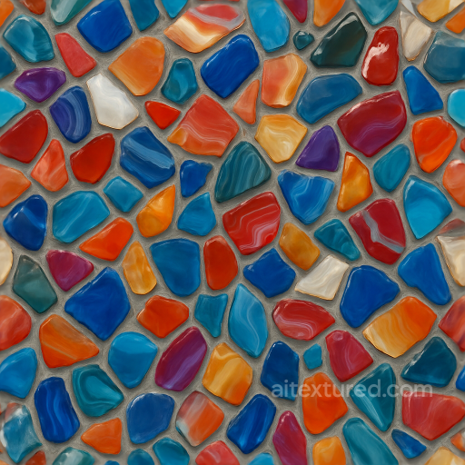 Agate Chips Mosaic With Colorful Shards And Polished Stone Finish seamless Mosaic PBR texture