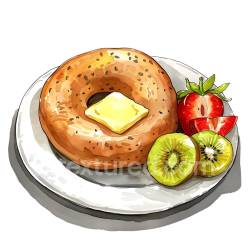 seamless Breakfast Bagel with Butter, Kiwi, and Strawberries Illustration texture 8k free download PBR