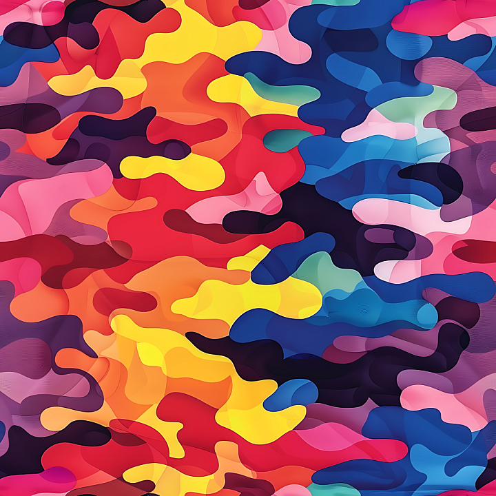 Camouflage with Bright Abstract Organic Shapes seamless PBR texture preview