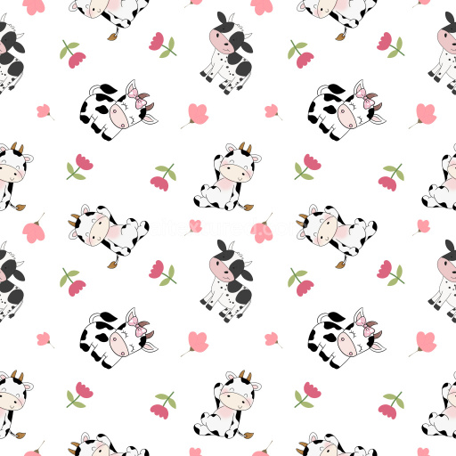 Pattern Bundle - Seamless 3D Pattern PBR Texture Featuring Adorable Cow Motifs and Soft Pink Floral Elemen… texture preview