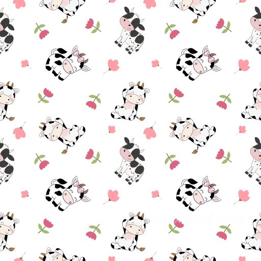 Pattern PBR Texture Featuring Adorable Cow Motifs and Soft Pink Floral Elements seamless Pattern Bundle PBR texture