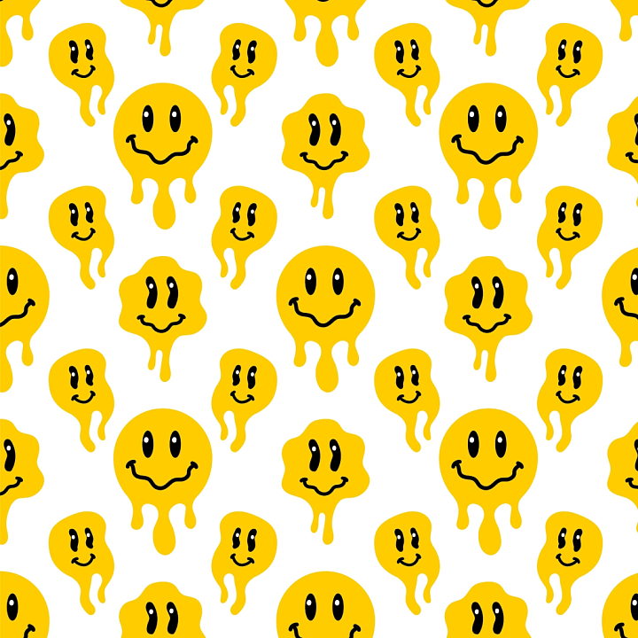 Yellow Dripping Happy Face Pattern seamless PBR texture preview