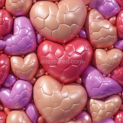 Seamless 3D Inflated PBR Texture Featuring Multicolor Puffy Heart-Shaped Vinyl Cushioning