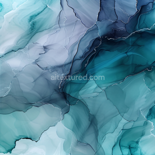 Seamless 3D Alcohol Ink PBR Texture with Teal and Navy Fluid Waves and Delicate Veins