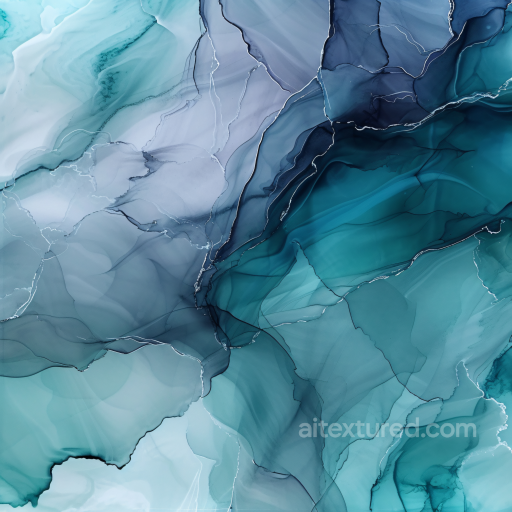 Alcohol Ink PBR Texture with Teal and Navy Fluid Waves and Delicate Veins seamless Alcohol ink PBR texture