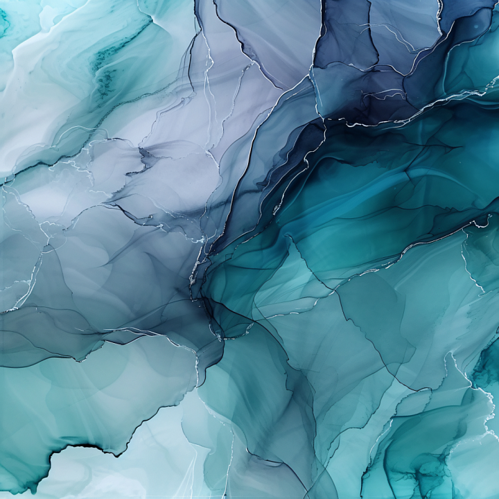 Alcohol Ink with Teal and Navy Fluid Waves and Delicate Veins seamless PBR texture preview