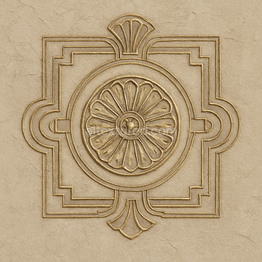 Seamless 3d texture pbr 8k art deco medallion wallpaper with textured plaster finish and metallic accents