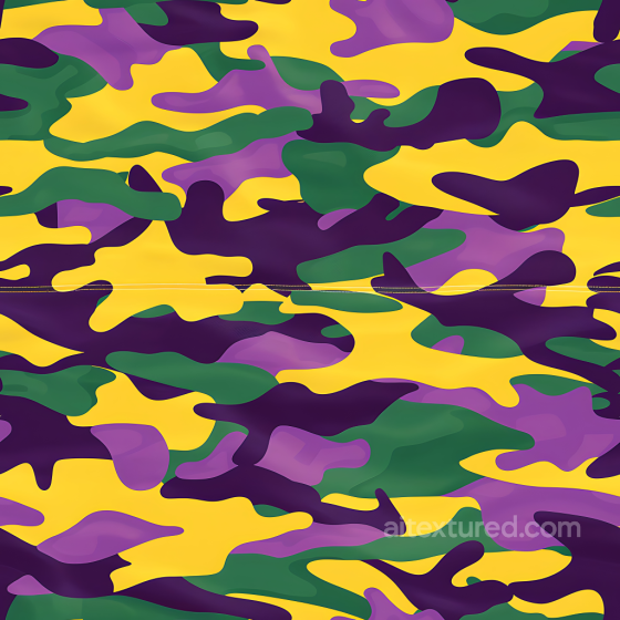 bright jungle camouflage PBR texture with yellow, purple, and green organic pattern Color Camouflage texture preview