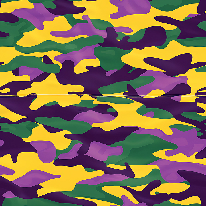 Bright Jungle Camouflage With Yellow, Purple, And Green Organic Pattern seamless PBR texture preview