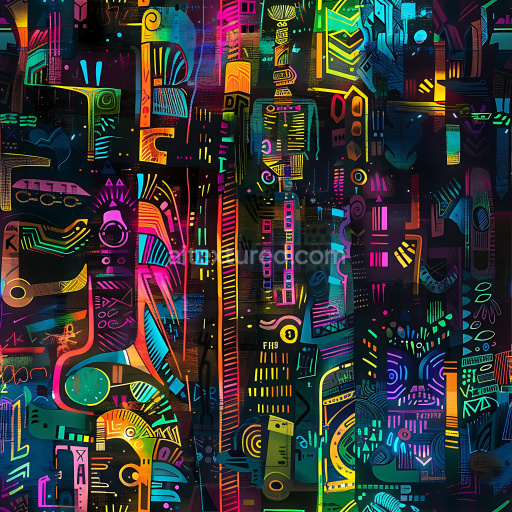 Seamless 3D PBR Texture Featuring Vibrant Neon Abstract Graffiti