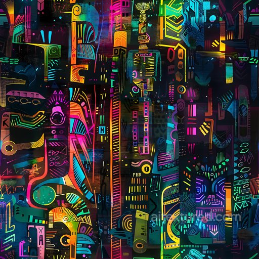 Seamless 3D PBR Texture Featuring Vibrant Neon Abstract Graffiti texture preview