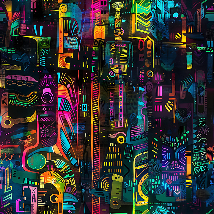 Featuring Vibrant Neon Abstract Graffiti seamless PBR texture preview