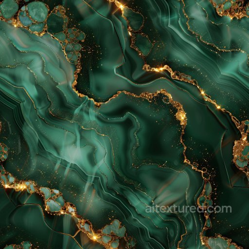 Seamless 3D PBR Texture of Glossy Dark Green Marble with Shimmering Gold Veins texture preview