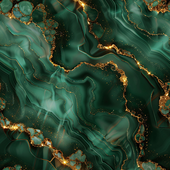 Glossy Dark Green Marble with Shimmering Gold Veins seamless PBR texture preview