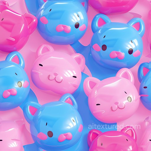 Inflated PBR Texture of Glossy Pink and Blue Vinyl Cat Balloons seamless Inflated PBR texture