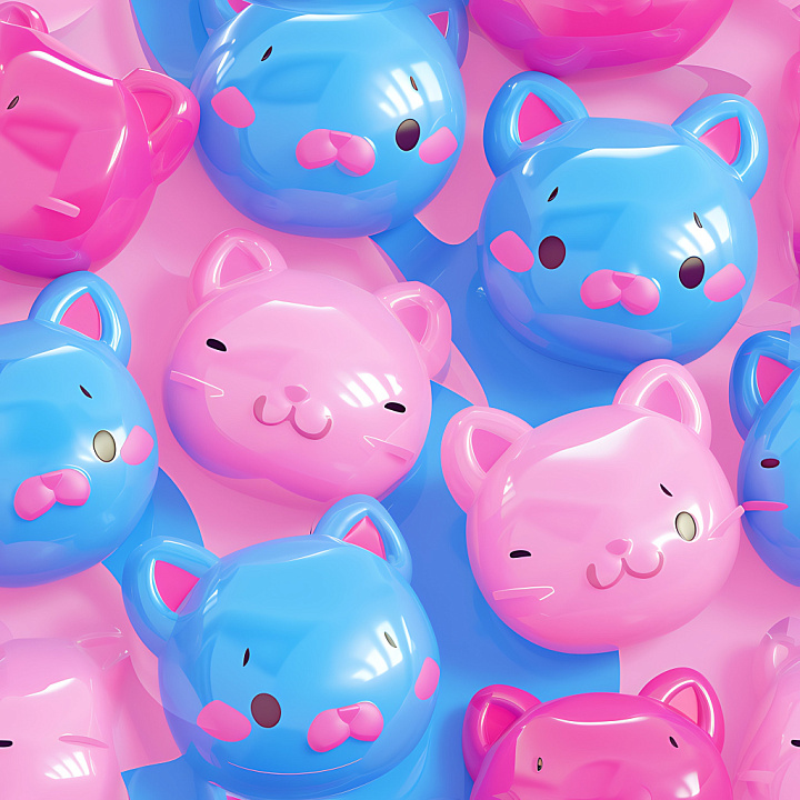 Inflated Glossy Cat Balloon in Pink and Blue seamless PBR texture preview
