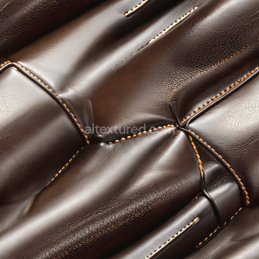 Seamless 3D Quilted Dark Brown Leather PBR Texture with Stitched Panels