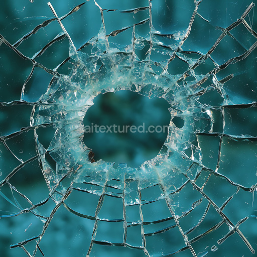Seamless 3D Broken Glass PBR Texture Featuring Central Hole and Radiant Cracks
