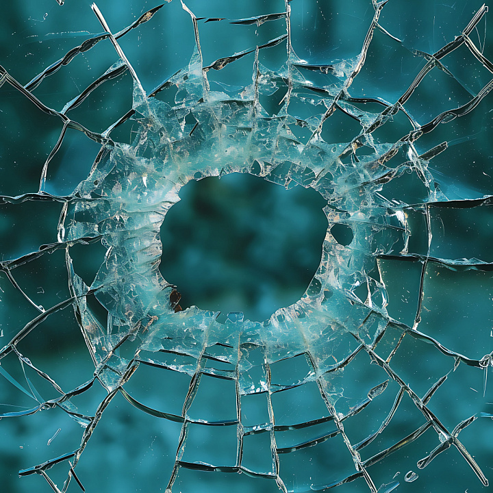 Broken Glass Featuring Central Hole and Radiant Cracks seamless PBR texture preview