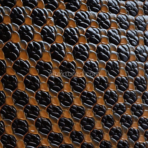 Seamless 3D PBR Reptilian Skin Texture Featuring Glossy Black and Brown Scales