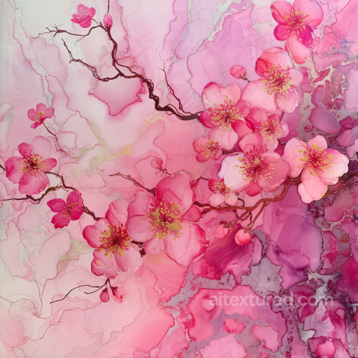 Alcohol Ink PBR Texture with Cherry Blossom Pink Swirls and Delicate Floral Veins seamless Alcohol ink PBR texture