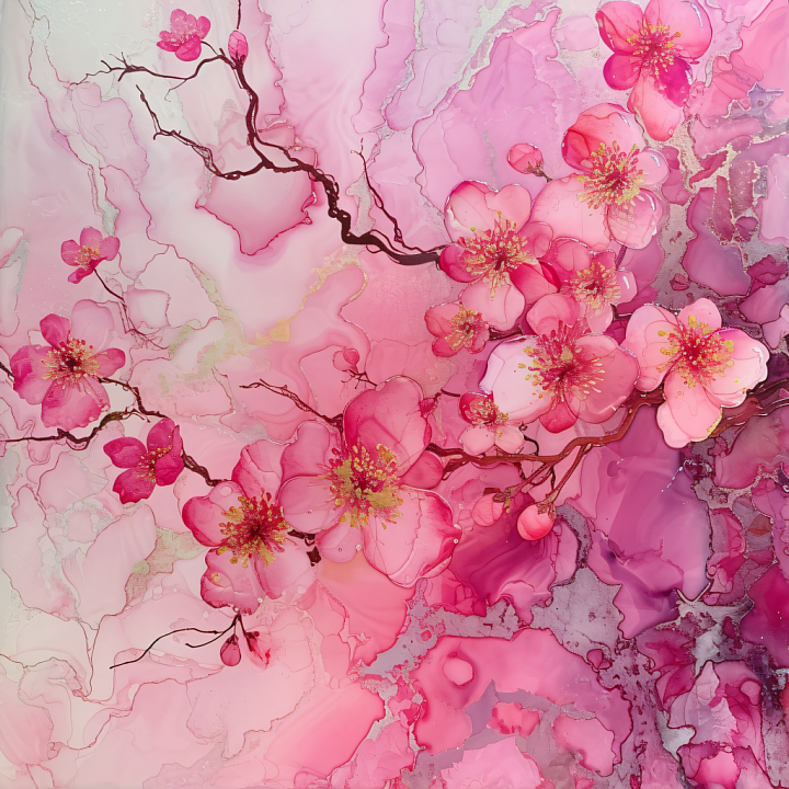 Alcohol Ink with Cherry Blossom Pink Swirls and Delicate Floral Veins seamless PBR texture preview