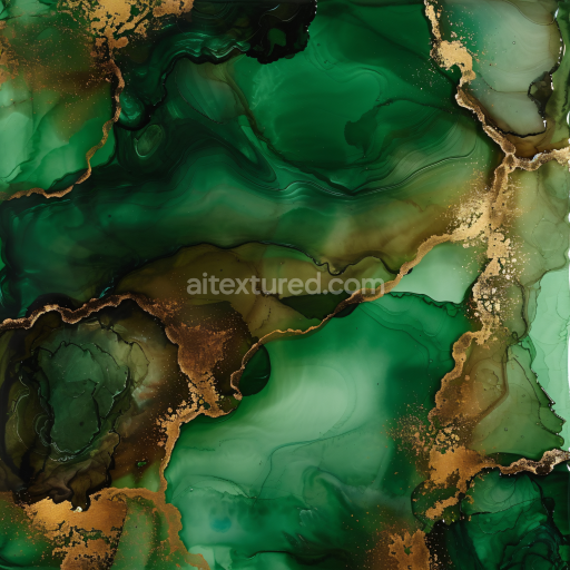Seamless 3D Alcohol Ink PBR Texture with Emerald Green Fluidity and Gold Veins