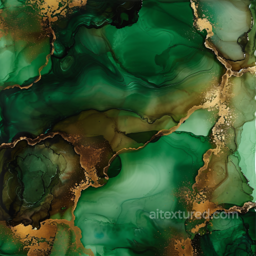 Alcohol Ink PBR Texture with Emerald Green Fluidity and Gold Veins seamless Alcohol ink PBR texture