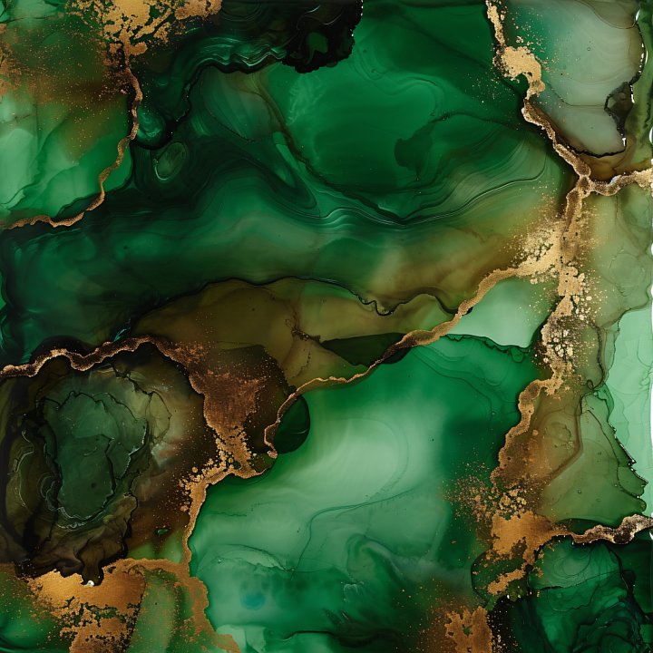 Alcohol Ink with Emerald Green Fluidity and Gold Veins seamless PBR texture preview