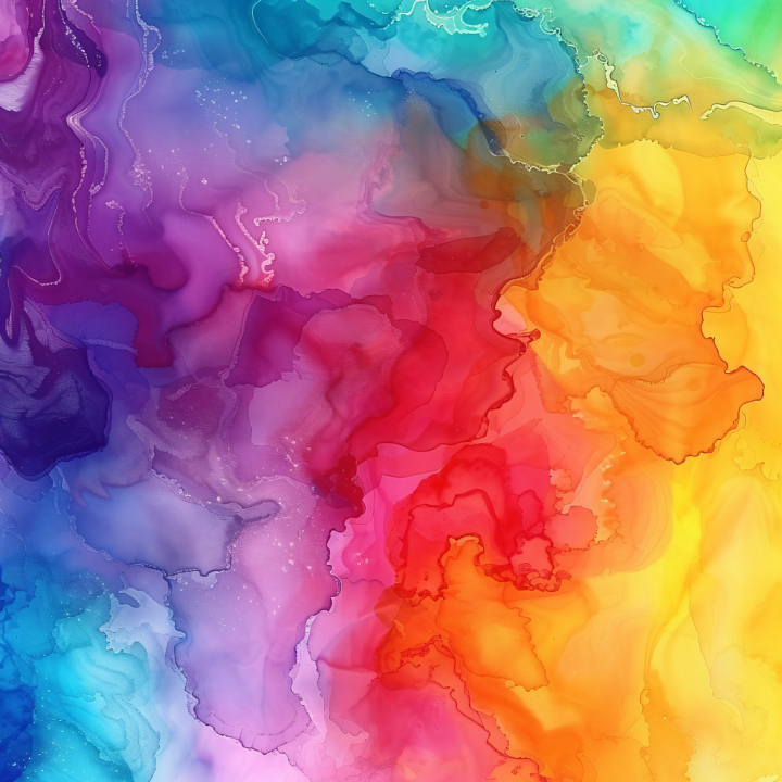 Alcohol Ink Featuring Vibrant Rainbow Fluid Marbling seamless PBR texture preview