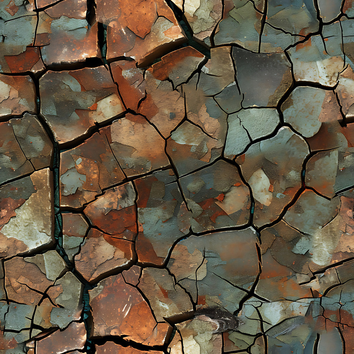 Cracked And Chipped Rusty Metal Paint With Multicolor Peeling Surface seamless PBR texture preview