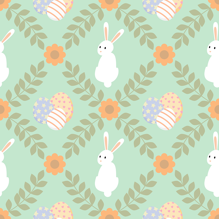 Featuring Pastel Easter Bunnies, Eggs, and Florals seamless PBR texture preview