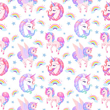 Seamless 3D Pattern PBR Texture Featuring Pastel Unicorns and Rainbows texture preview