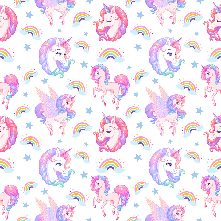 Pattern Featuring Pastel Unicorns and Rainbows seamless PBR texture preview