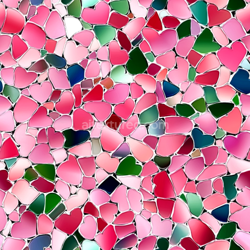 Seamless 3D Heart-Shaped Colorful Mosaic PBR Texture with Glossy Ceramic Tiles texture preview