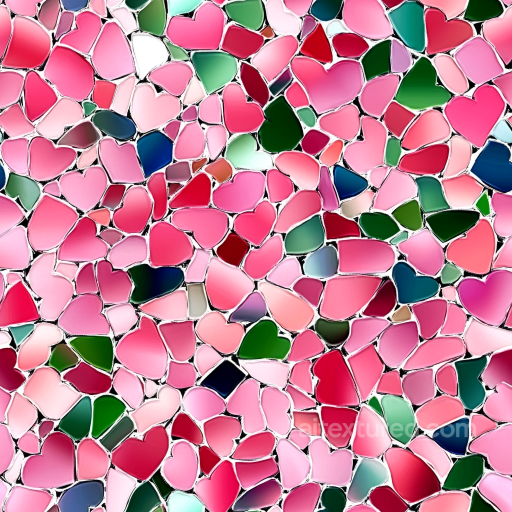 Heart-Shaped Colorful Mosaic PBR Texture with Glossy Ceramic Tiles seamless Mosaic PBR texture
