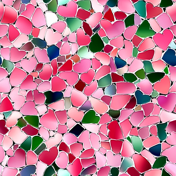 Heart-Shaped Colorful Mosaic with Glossy Ceramic Tiles seamless PBR texture preview