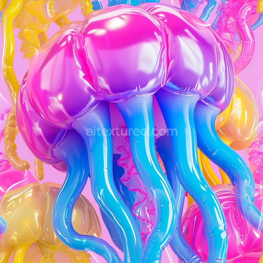 Seamless 3D Inflated Jellyfish PBR Texture with Glossy Multicolor Surfaces and Smooth Tubes