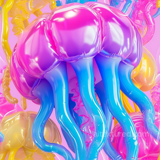 Inflated PBR Texture Featuring Glossy Jellyfish Tentacle Pattern in Vibrant Colors seamless Inflated PBR texture
