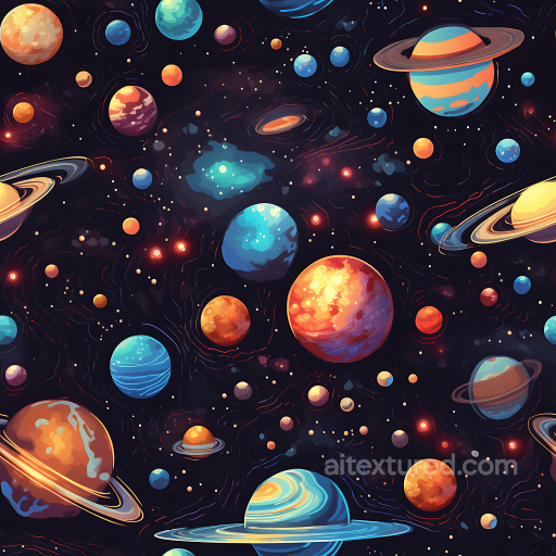 Space PBR Texture Featuring Vibrant Planets and Cosmic Starfield seamless Star, space, planets PBR texture