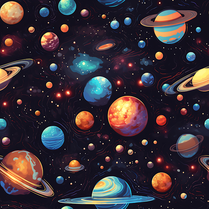 Space Featuring Vibrant Planets and Cosmic Starfield seamless PBR texture preview