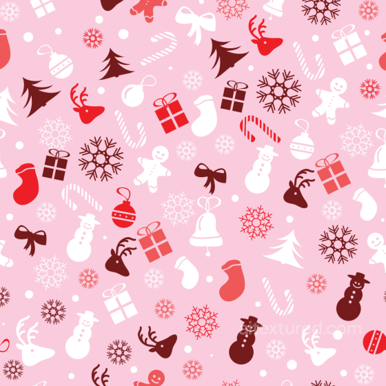 Christmas Digital Paper Texture with Festive Icons on Pink Background All Christmas Digital paper texture preview