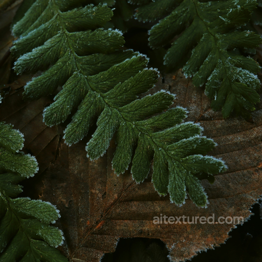 Frosted Ground Texture with Green Fern and Brown Leaves seamless Ground surface PBR texture
